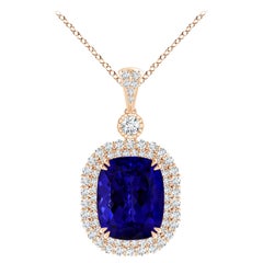 Angara GIA Certified Natural Tanzanite Double Halo Rose Gold Pendant Necklace