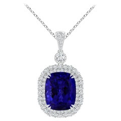 Angara Gia Certified Natural Tanzanite Double Halo White Gold Pendant Necklace