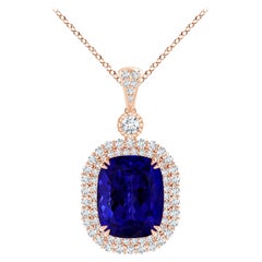 Collana con ciondolo in oro rosa con doppio alone di tanzanite naturale certificata GIA di Angara