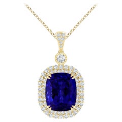 Angara Collier pendentif en or jaune avec double halo de tanzanite naturelle certifiée par le GIA