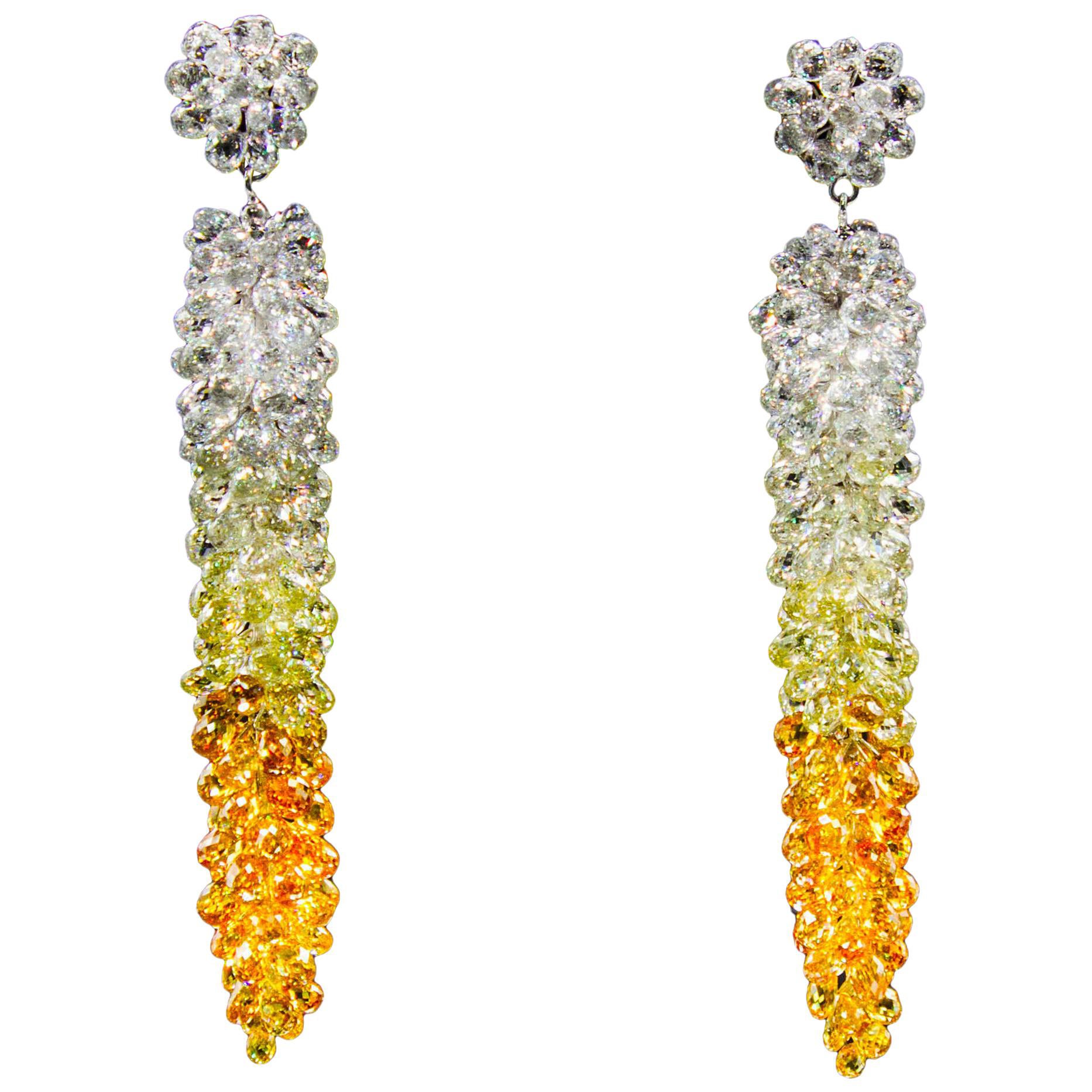 PANIM Boucles d'oreilles grappe de diamants Briolette de 61,07 carats de couleur fantaisie en vente