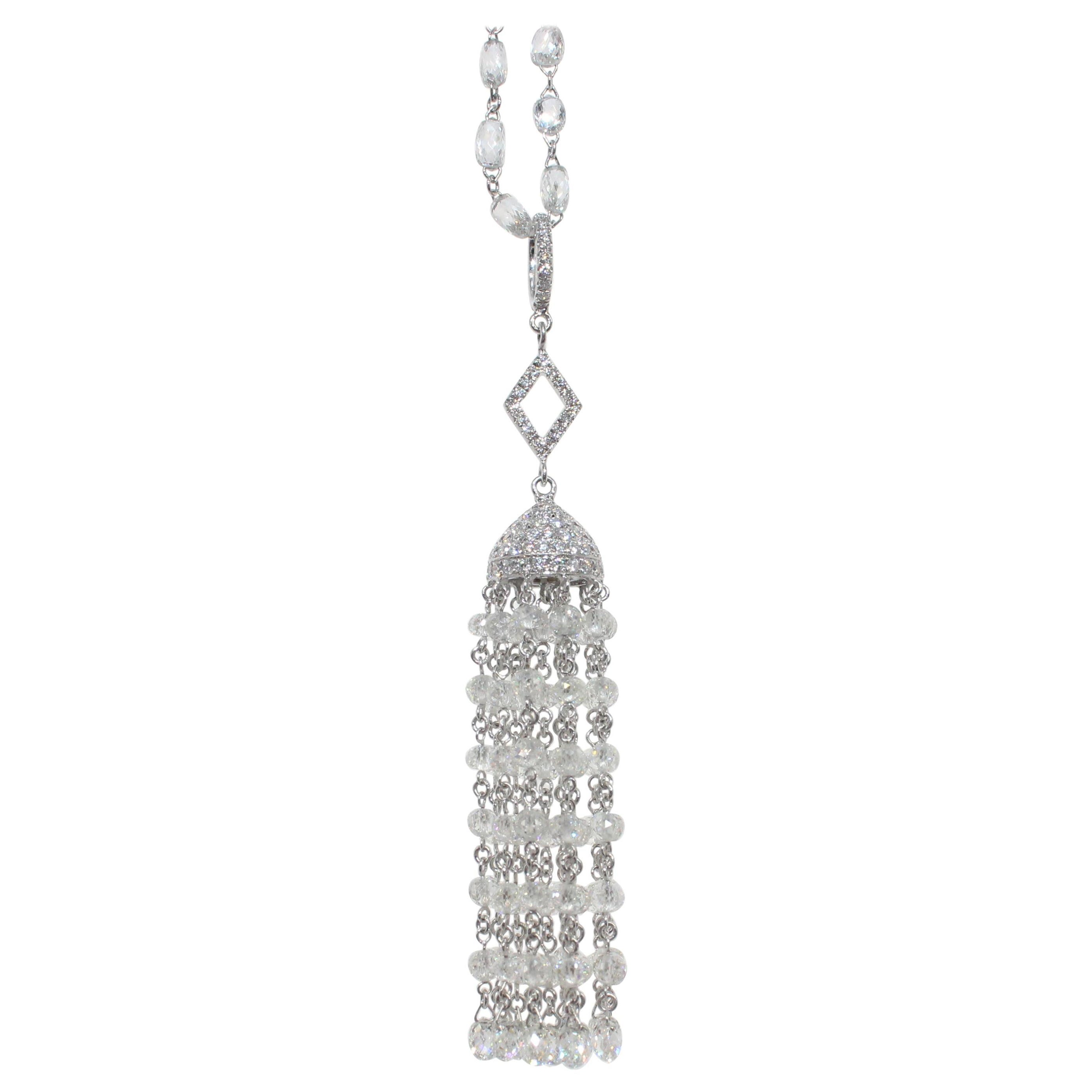 PANIM  14.52 Carat Diamond Beads 18k White Gold Tassel Pendant For Sale