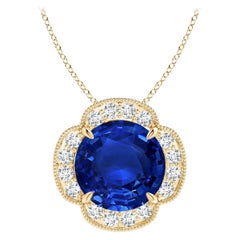 Angara Gia Certified Natural Sapphire Yellow Gold Pendant Necklace with Diamonds