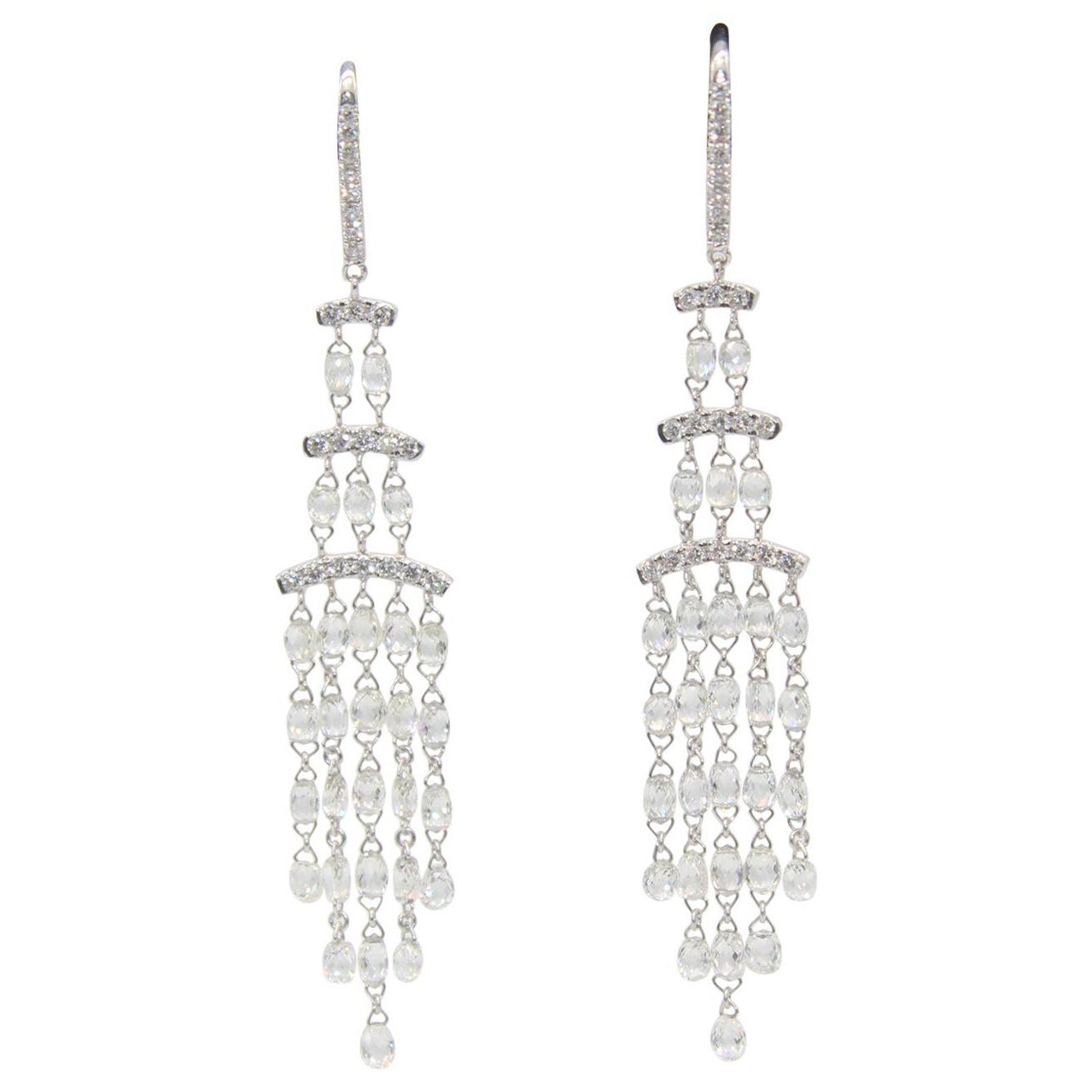 PANIM 7.08 Carat Diamond Briolette 18 Karat White Gold Dangling Earrings