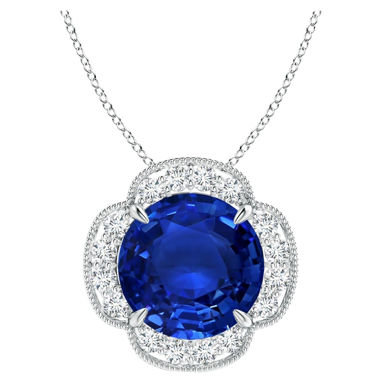 Angara Gia Certified Natural Sapphire White Gold Pendant Necklace with Diamonds For Sale