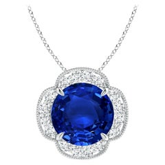 Angara Gia Certified Natural Sapphire White Gold Pendant Necklace with Diamonds