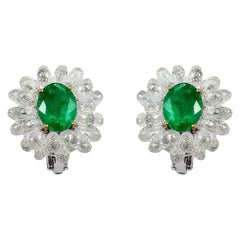 PANIM Diamond Briolette and Emerald 14k White Gold Cluster Earrings