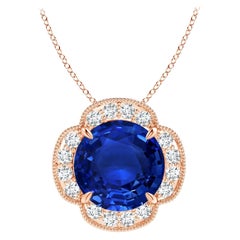 Angara Gia Certified Natural Sapphire Yellow Gold Pendant Necklace with Diamonds