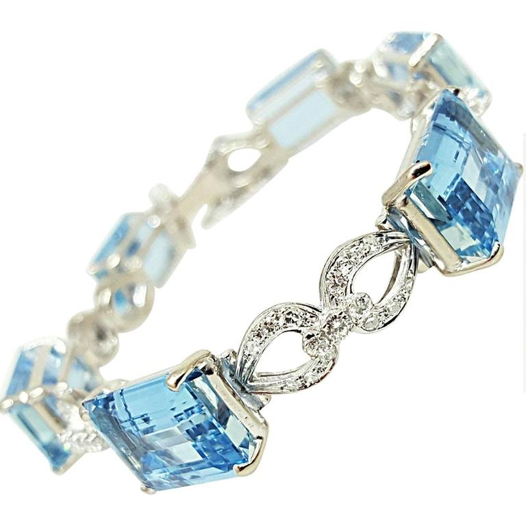 Aquamarine Diamond Gold Link Bracelet at 1stDibs