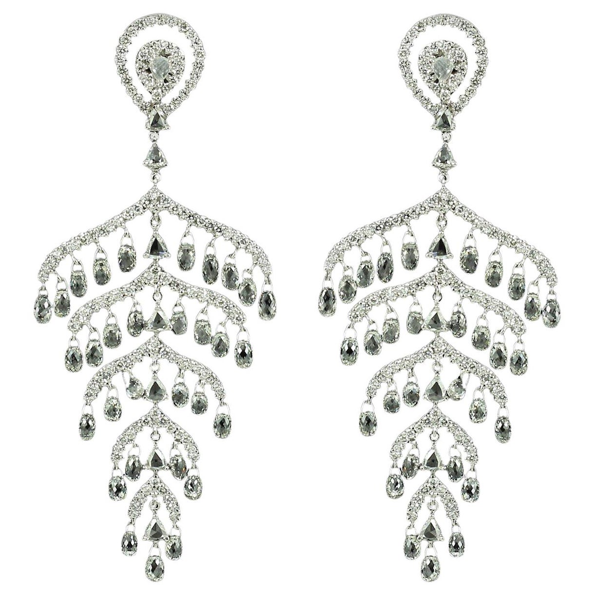 PANIM 14.84 Carat Diamond Briolette 18k White Gold Chandelier Earrings For Sale