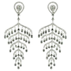 PANIM 14.84 Carat Diamond Briolette 18k White Gold Chandelier Earrings