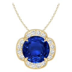 Angara Gia Certified Natural Sapphire Yellow Gold Pendant Necklace with Diamonds