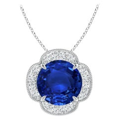 Angara Gia Certified Natural Sapphire White Gold Pendant Necklace with Diamonds