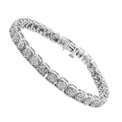 .925 Sterling Silver 3.0 Carat Round Diamond Floral Cluster Link Bracelet