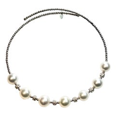 Natural South Sea Pearl Diamond Collar Necklace 14k W Gold Certified