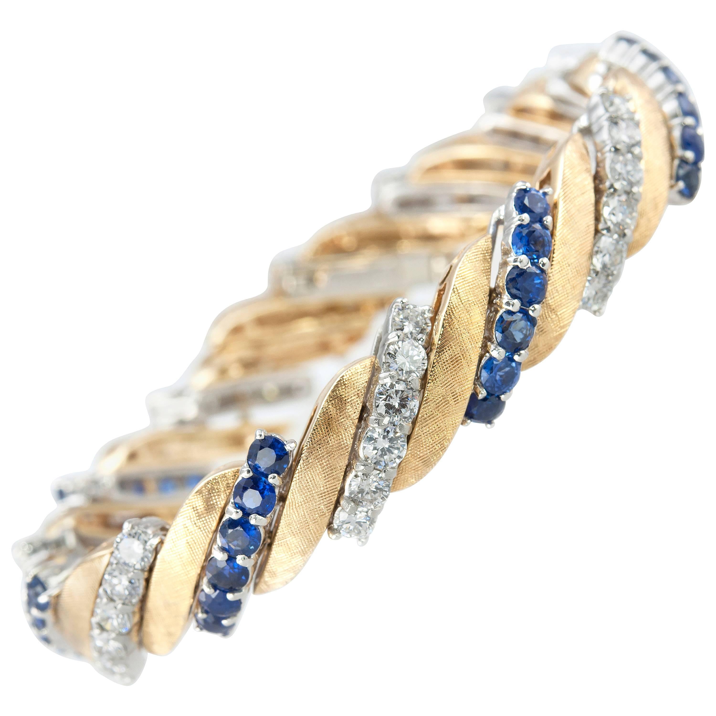 1960s Sapphire Diamond Gold Link Bracelet For Sale