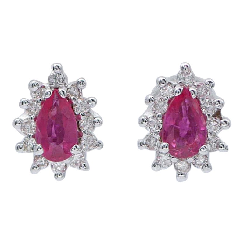 Rubies, Diamonds, 18 Karat White Gold Modern Earrings For Sale