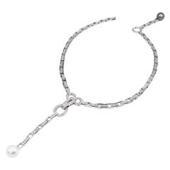 Retro Front-Back South Sea Tahitian Pearl Diamond White Gold Link Necklace
