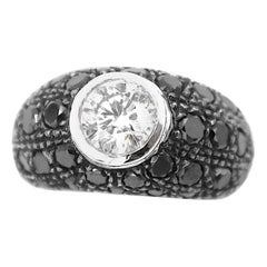0.65 Carat Diamond on Black Diamond Pavé White Gold Band Ring
