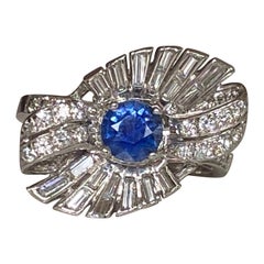 Retro Diamond and Sapphire Cocktail Bow Ring 