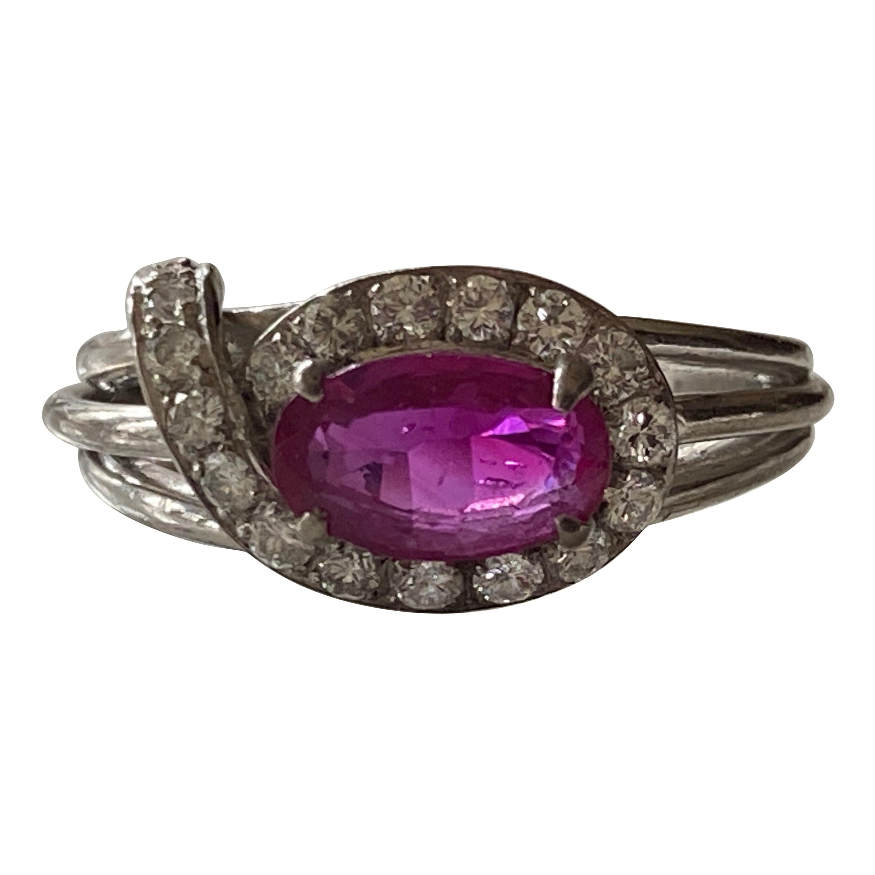 Natural Unheated Ruby and Diamond Cocktail Ring  For Sale
