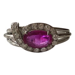 Retro Natural Unheated Ruby and Diamond Cocktail Ring 