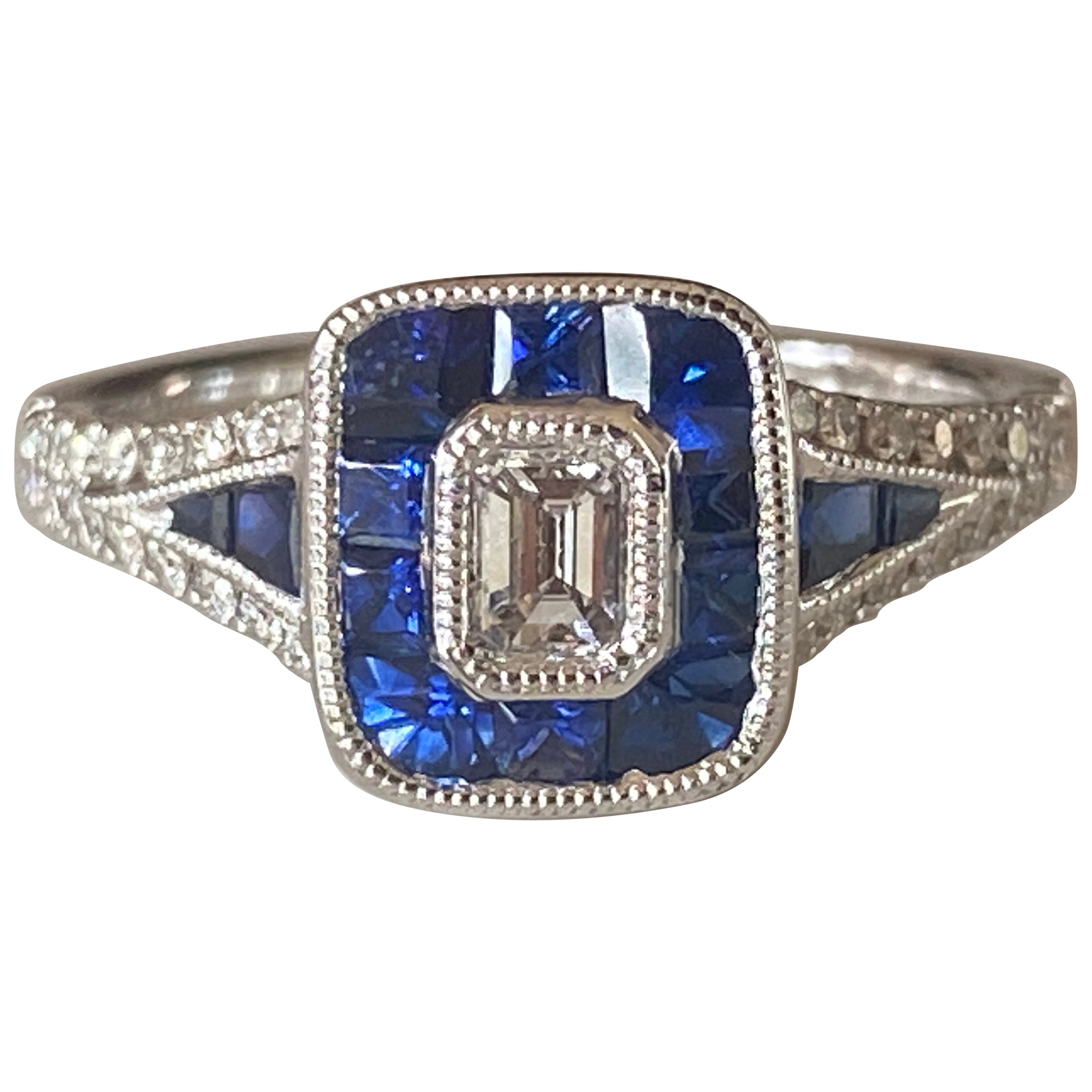 Estate Diamond and Sapphire Cluster Ring For Sale