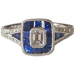 Vintage Estate Diamond and Sapphire Cluster Ring