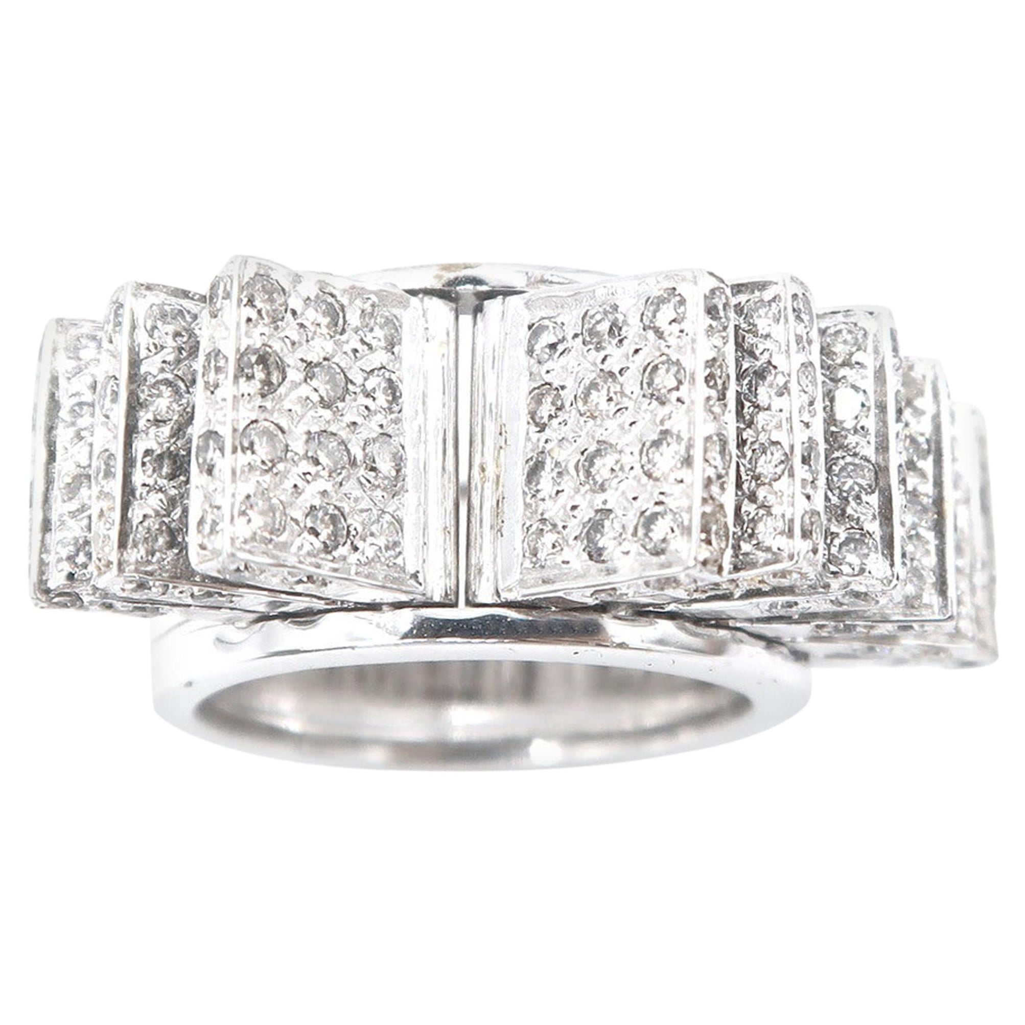 Flippable Booklet Pavé Diamond White Gold Band Ring For Sale
