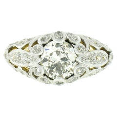 Antique Art Nouveau 18k Gold Old Cut Diamond Pierced Floral Work Domed Band Ring