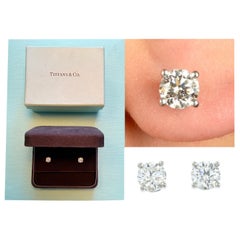 Used Rrp £20, 000 Tiffany & Co Platinum 1.40 Ct Diamond Solitaire Stud Earrings Pair