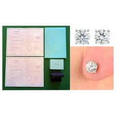 Used Rrp £9, 500 Tiffany & Co Platinum 0.74 Ct Diamond Solitaire Stud Earrings Pair