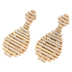 Diamond Drop Shaped Silhouette Faceted Striped Chandelier Rose Gold Earrings