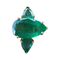 10.99 Carat Pear Shape Emerald Three Stone Engagement Ring