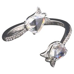 PANIM 1 Carat Pear Shape Diamond Rosecut 18K White Gold Wrap Ring