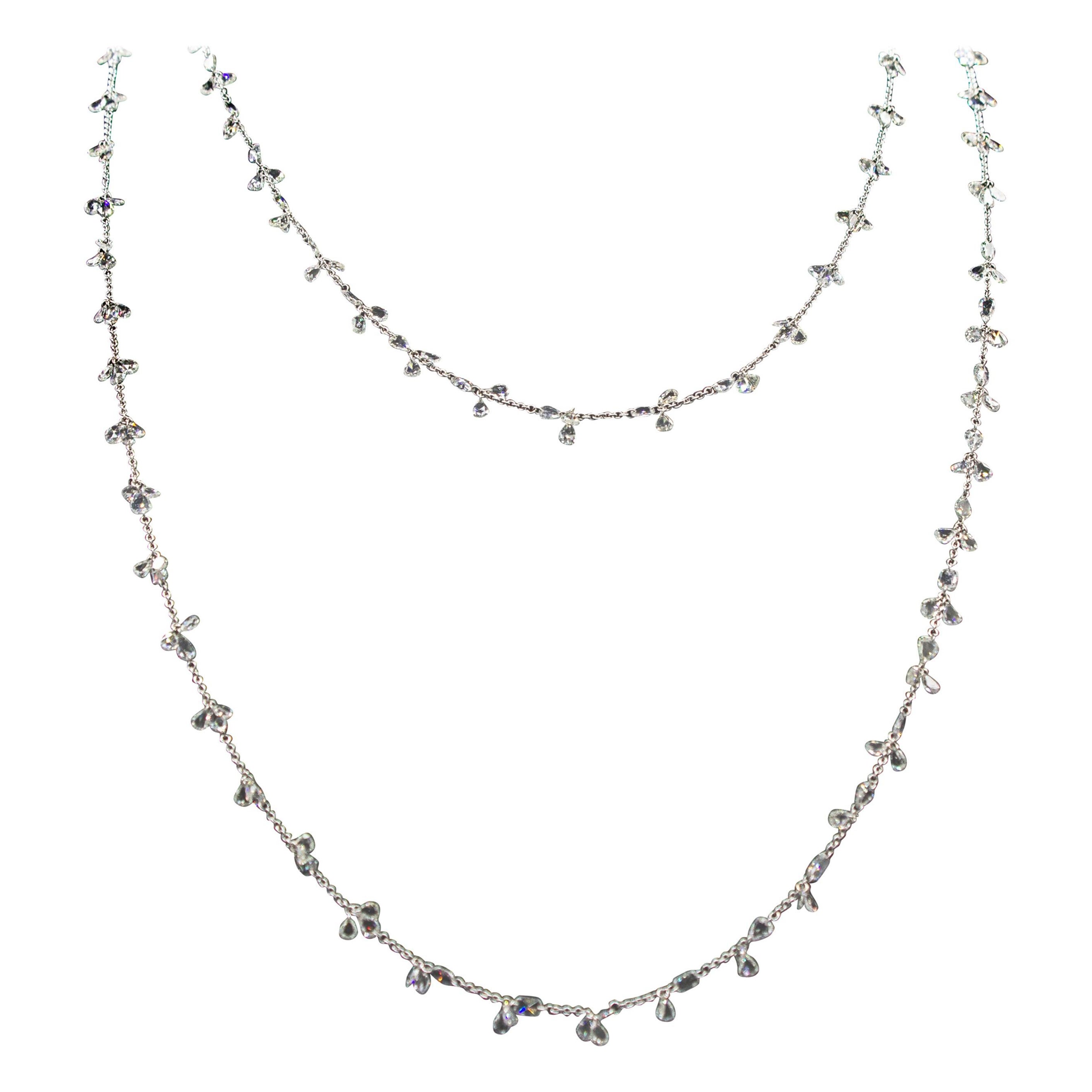 PANIM 17.34 Carats Diamond Rosecut 18k White Gold Floral Necklace For Sale