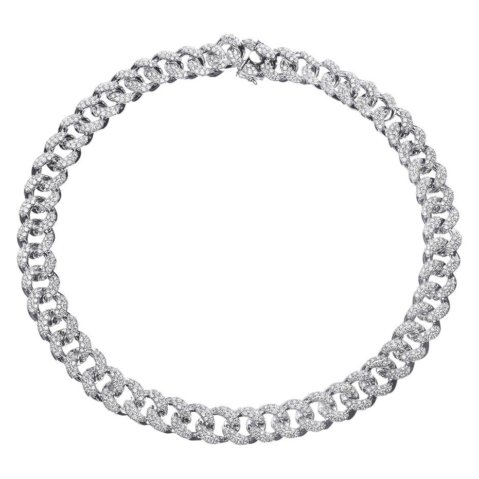 PANIM 20 Carat Pave Set Diamond 18k White Gold Cuban Necklace For Sale