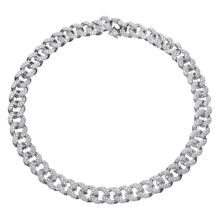 PANIM Collier cubain en or blanc 18 carats avec diamants sertis en pavé de 20 carats