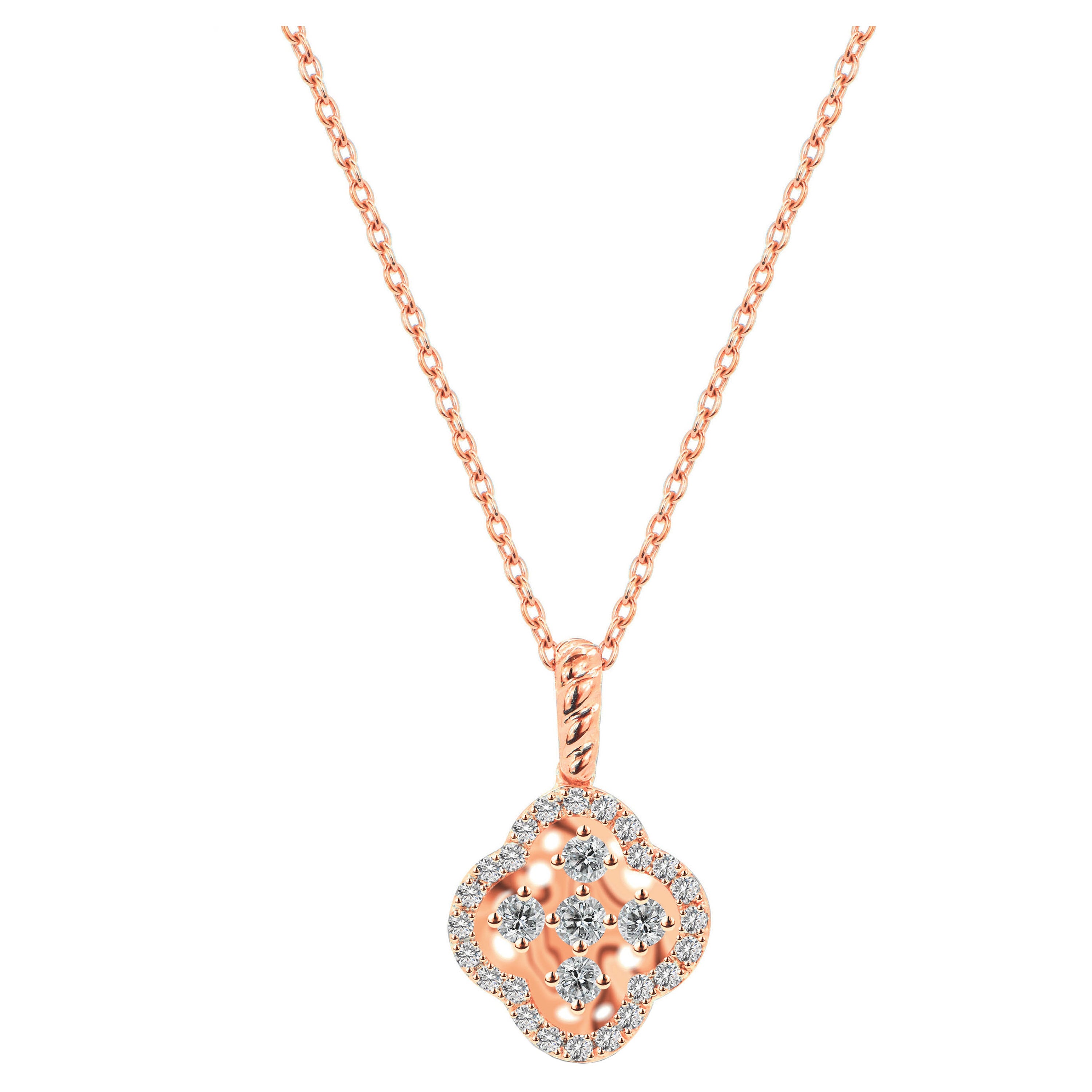 18 Karat Gold Halo Kleeblatt Diamant-Halskette mit Cluster und Diamant-Cluster 