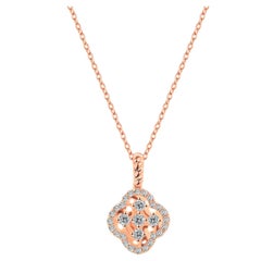 14k Gold Halo Clover Diamond Necklace Cluster Diamond Clover