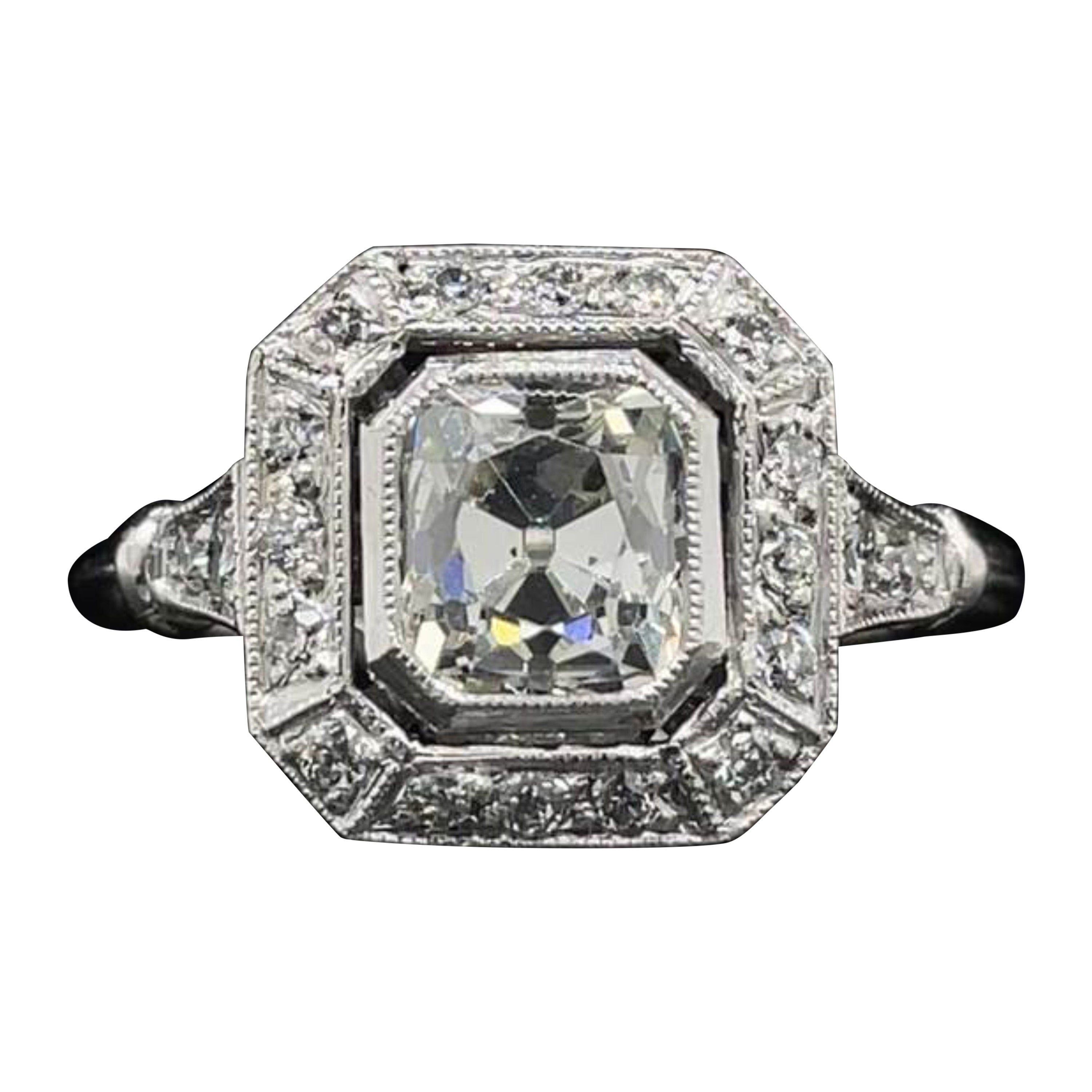 Customizable Halo Emerald Engagement Ring, Emerald Cut Bridal Diamond