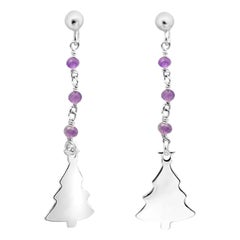 Amethyst 925 Sterling Silver Dangle Christmas Tree Winter Earrings Intini Jewels