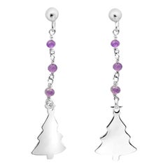 Amethyst 925 Sterling Silver Dangle Christmas Tree Winter Earrings Intini Jewels