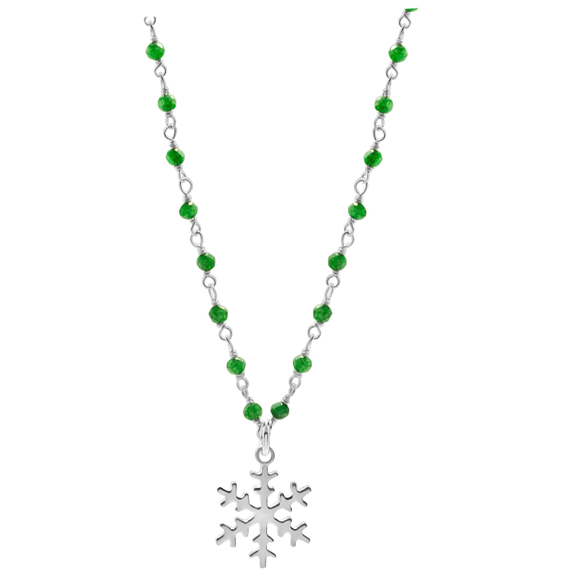 Green Apatite 925 Sterling Silver Dangle Snowflake Winter Necklace Intini Jewels