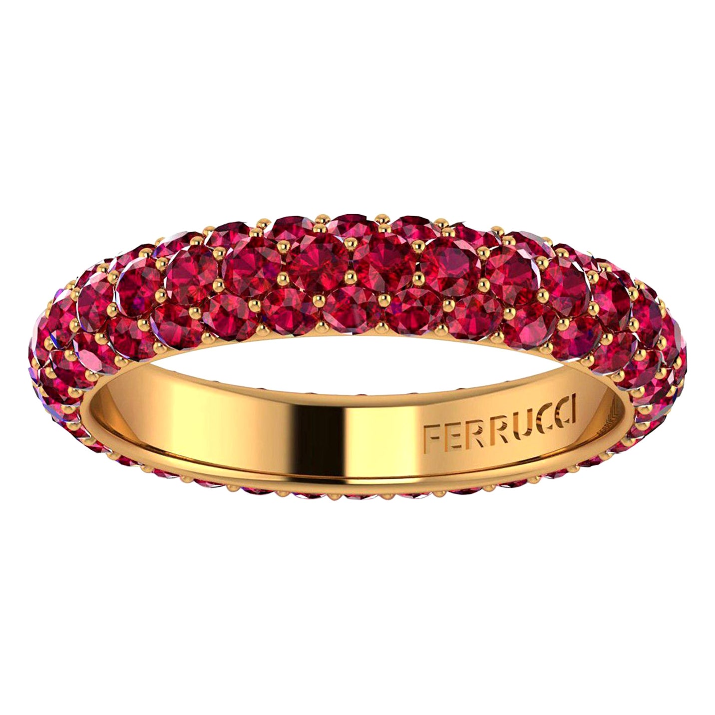 3.2 Carat Ruby Pave Eternity Ring in 18 Karat Yellow Gold