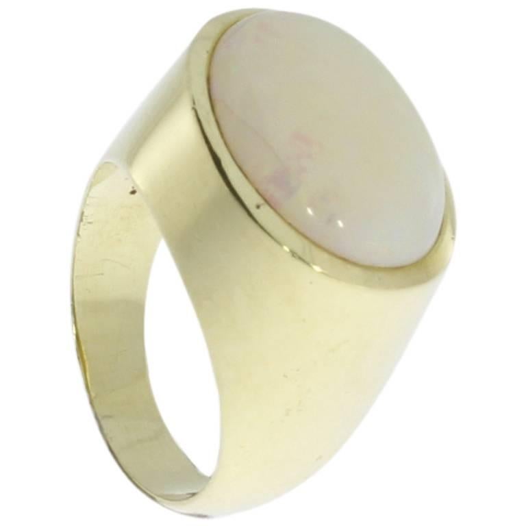Handcrafted Opal Yellow Gold Ring For Sale