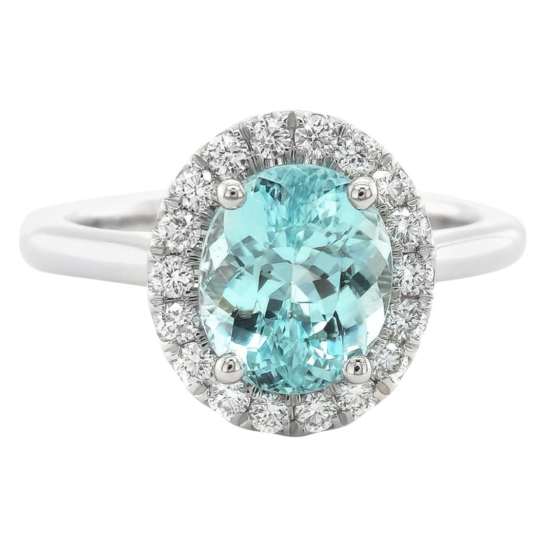 Turmalina Paraiba Natural Piedra 2,11 cts en 14KWG Anillo w Diamantes w Informe GIA