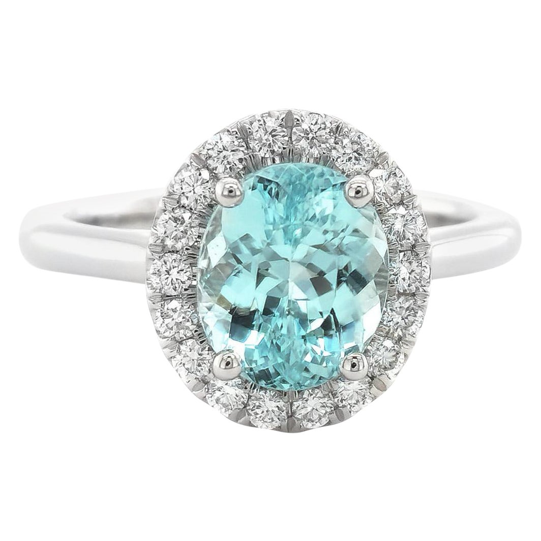 GIA Certified 2.11 сt Natural Mozambique Paraiba Tourmaline Diamond 14KWG Ring