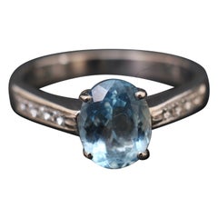 Antique Aquamarine Engagement ring, Vintage Natural Aquamarine Wedding Ring