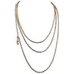 Antique 9k Yellow Gold Longuard Chain Necklace, Muff Chain